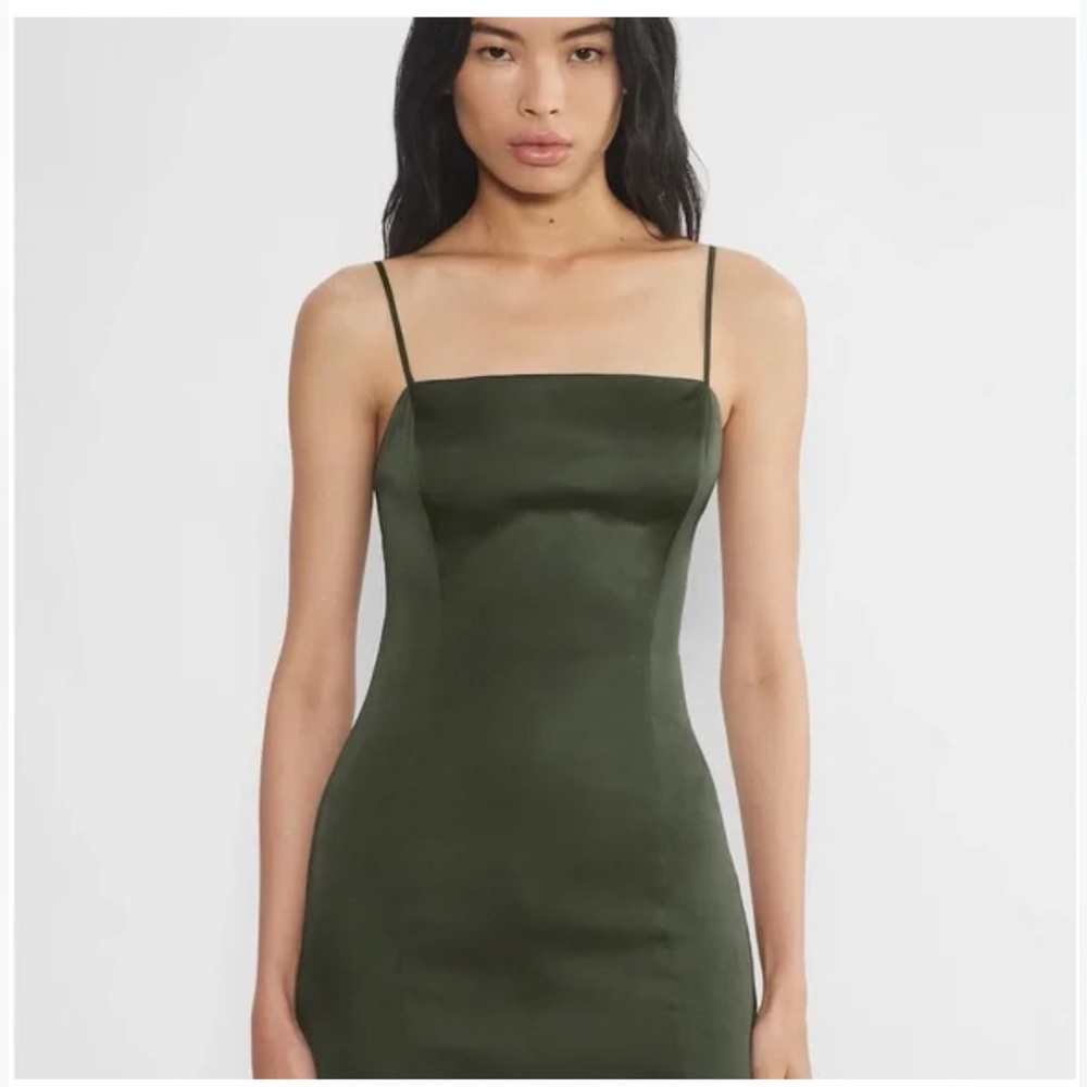Aritzia Sunday Best Shimmer Satin Mini Dress size 0, Dark Olive